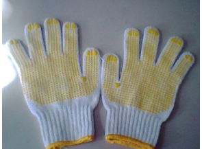 Gloves with plastic dots
